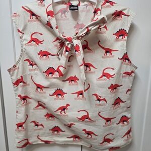 Retro Retrolicious 1X Sleeveless Top. 100 % Cotton Red And Blue Dinosaur Vintage